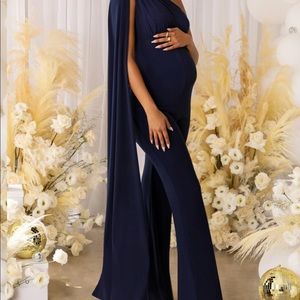 Club L Maternity One Shoulder Jumpsuit with Sash